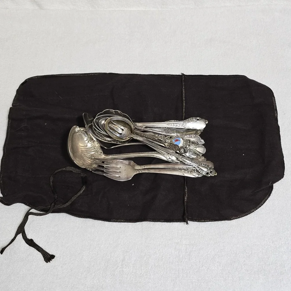 VTG Serving‎ Spoon Fork Lot of 15 Floral Art Some Silverplated